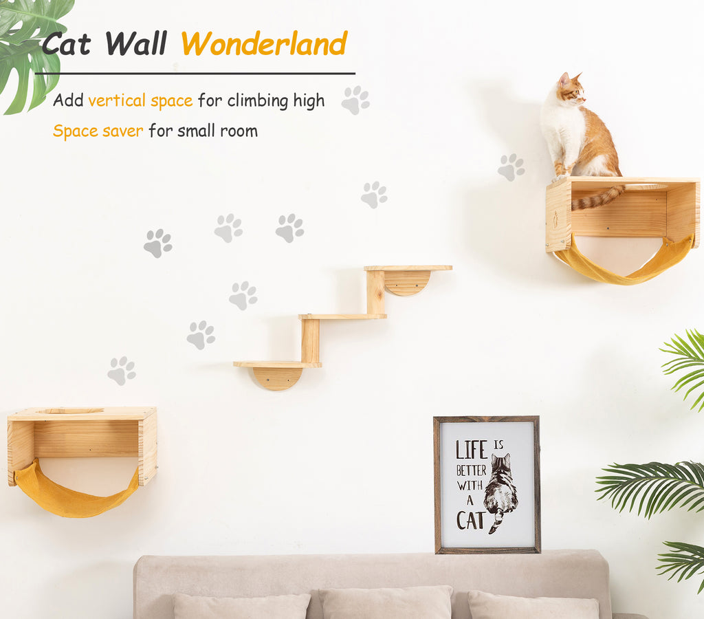 Cat Wall Shelves and Perches with 3-levels Climbing Ladder Wooden Wall –  Hapykitys